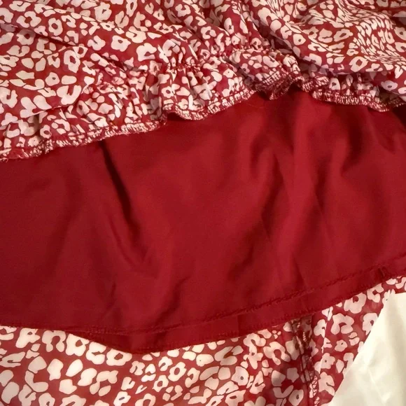 Elegant Red and White Animal Print Patterned Long Sleeve Dress by PrettyGarden - Picture 7 of 14